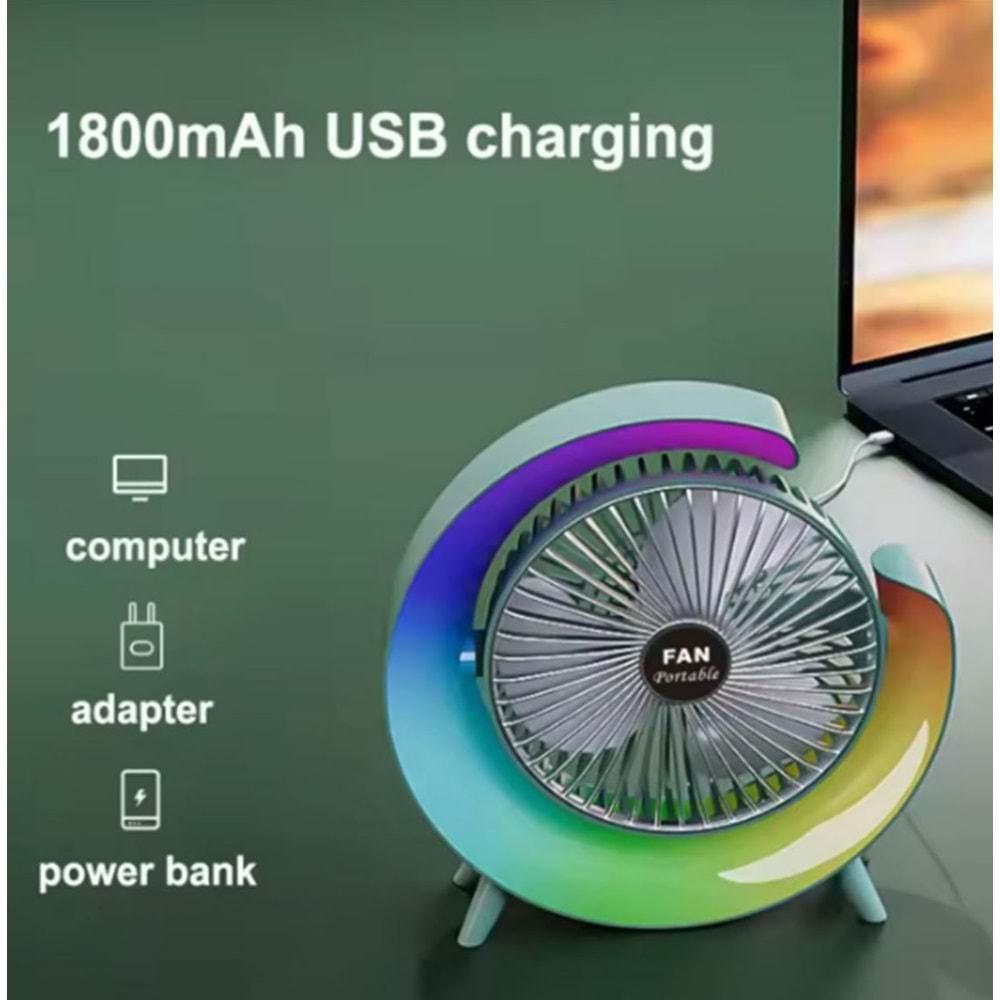 Şarjlı RGB Işıklı Mini Fan