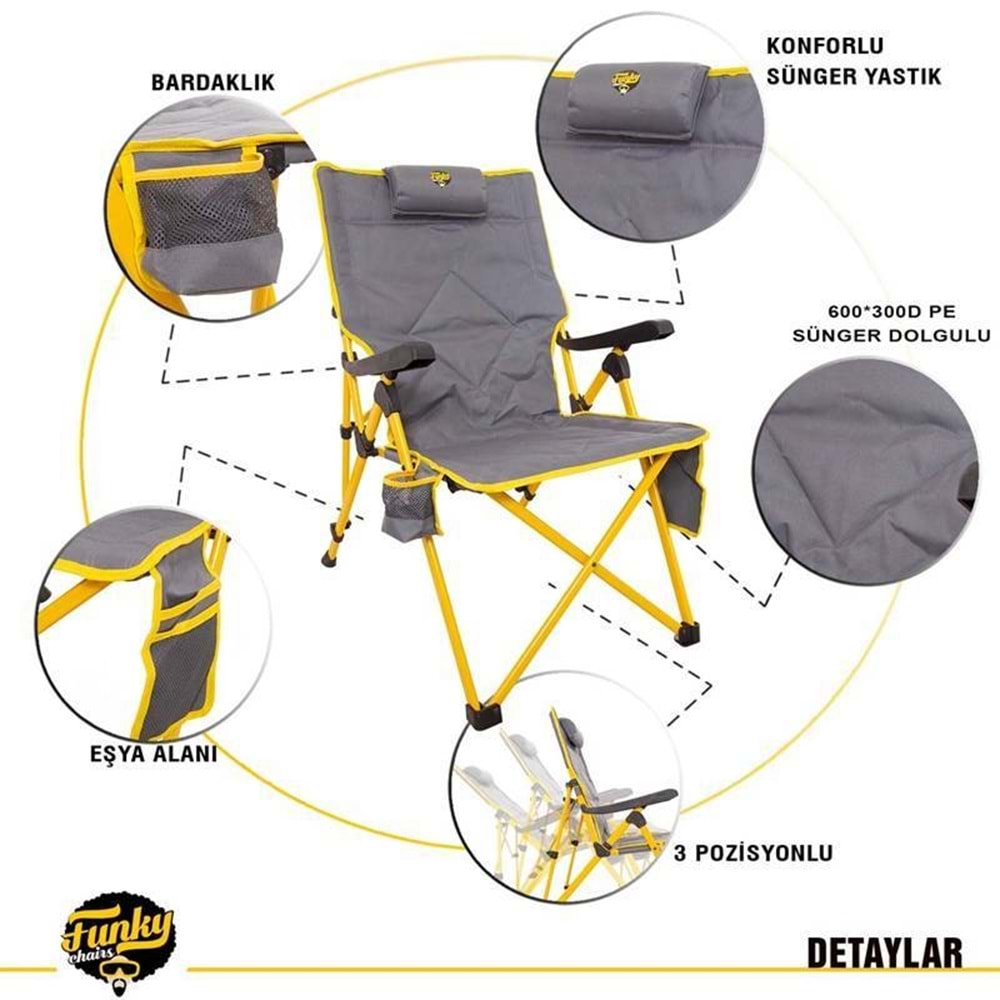 Funky Comfort Sırtı Ayarlanabilen Kamp Sandalye gri