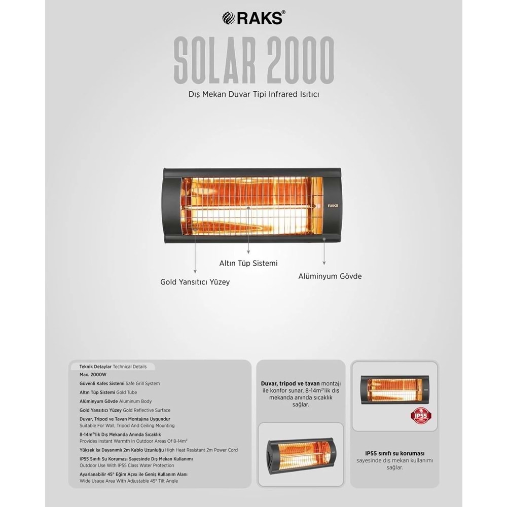Raks solar 2000 Elektirikli Banyo sobası
