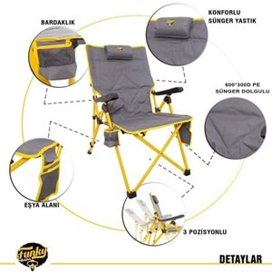 Funky Comfort Sırtı Ayarlanabilen Kamp Sandalye gri