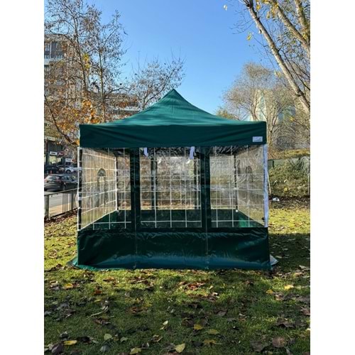 Gazebo 3X3 Çelik Kış Bahçesi Kareli Krem