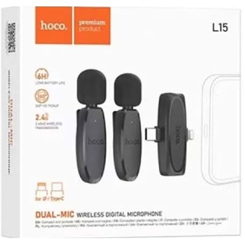 Hoco L15 Dual Wireless Yaka Mikrofonu