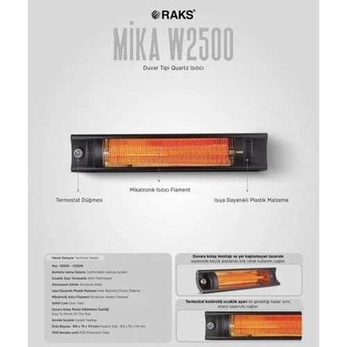Raks Mika W2500 Duvar Tipi Elektirikli Soba Isıtıcı