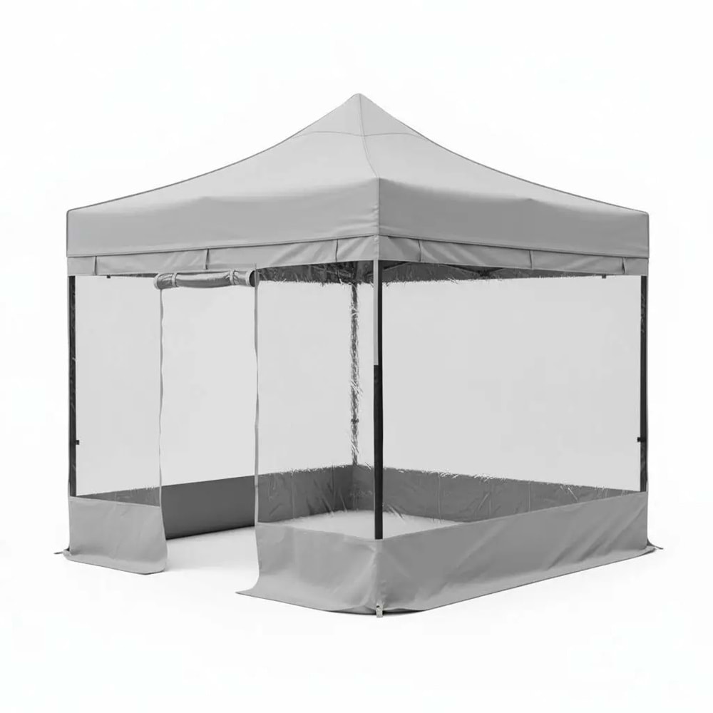 Gazebo 3X3 Çelik Kış Bahçesi Düz Gri
